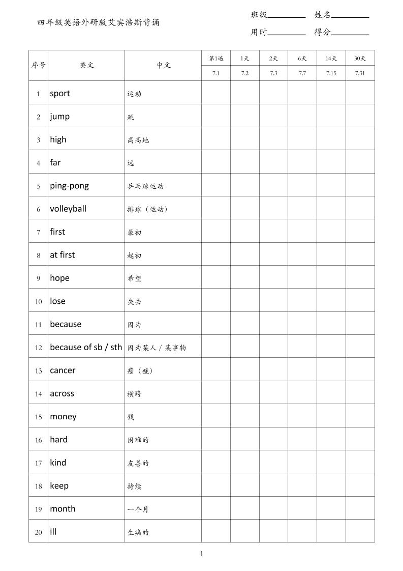 四年级英语外研版艾宾浩斯背诵-四上英语-ABC库