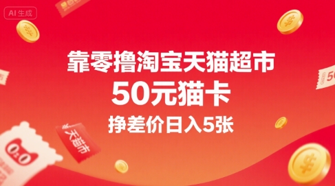 靠零撸淘宝天猫超市50元猫卡，挣差价日入5张-世界代码分享网