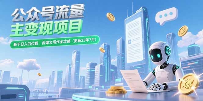 公众号流量主变现项目，新手日入四位数，含爆文写作全攻略(更新25年7月-白马联创