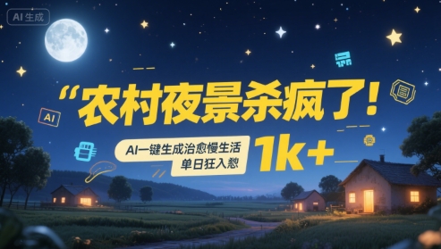 农村夜景杀疯了！AI一键生成治愈系慢生活，单日狂入1k+-小艾网创