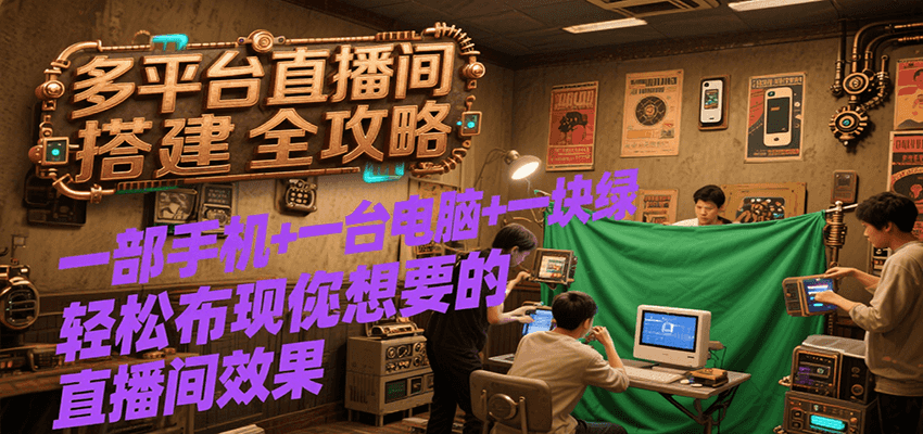 多平台直播间搭建全攻略，一部手机+一台电脑+一块绿布轻松实现你想要的直播间效果-小艾网创