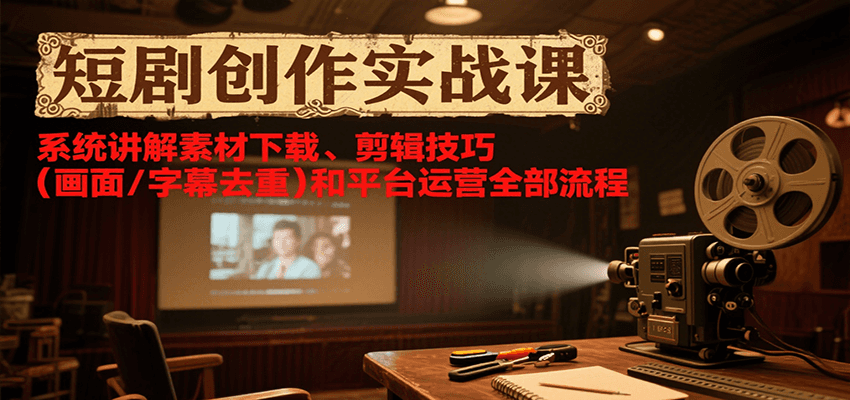 短剧创作实战课，系统讲解素材下载、剪辑技巧(画面/字幕去重)和平台运营全部流程-精品虚拟资源库