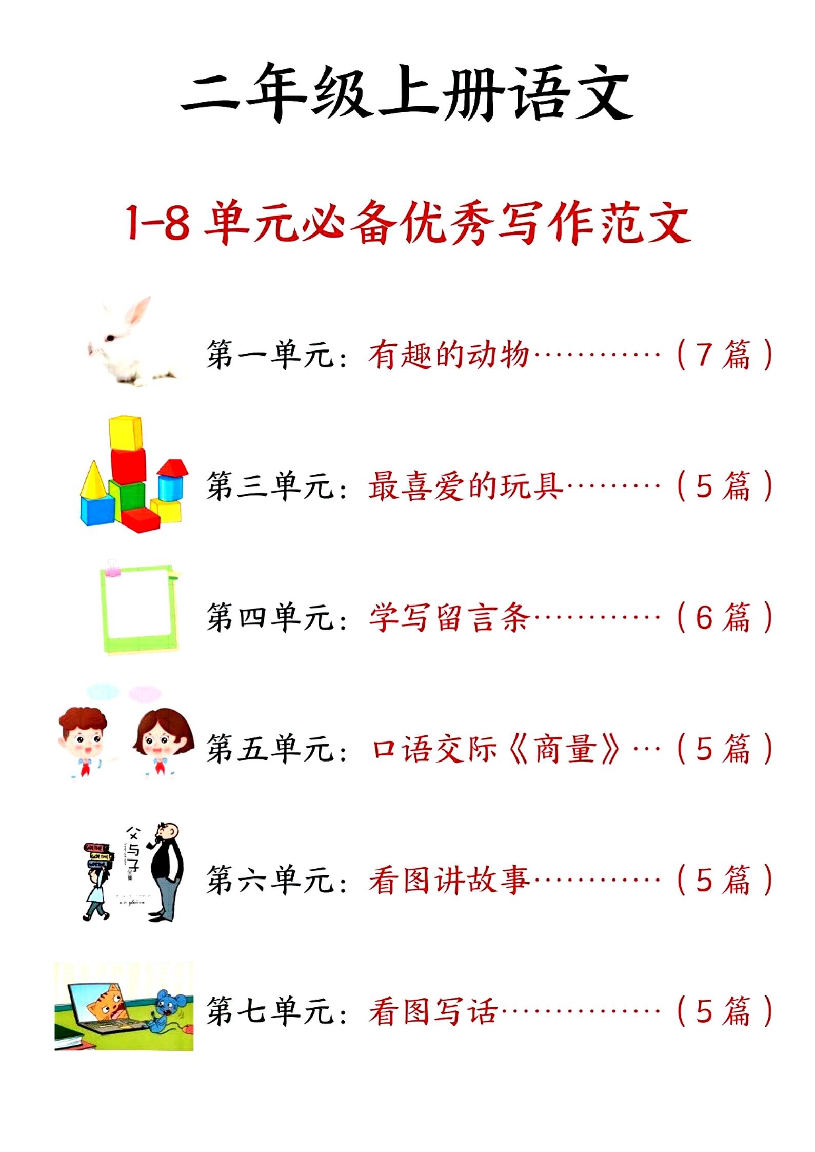 二上语文1-8单元必备优秀写作范文33篇（33页）-吾爱自习网