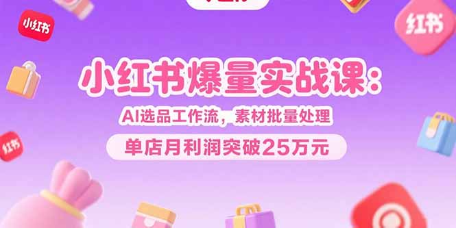 小红书爆量实战课：AI选品工作流，素材批量处理，单店月利润突破25万元-小艾网创