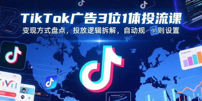 TikTok广告3位1体投流课，变现方式盘点，投放逻辑拆解，自动规则设置-七七项目网