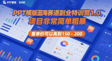 PPT模版蓝海赛道副业特训营1.0，项目非常简单粗暴，客单价可以高到150-200-创新Ovo