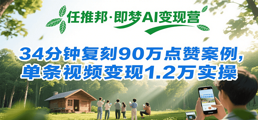 任推邦·即梦AI变现营，34分钟复刻90万点赞案例，单条视频变现1.2万实操-精品虚拟资源库