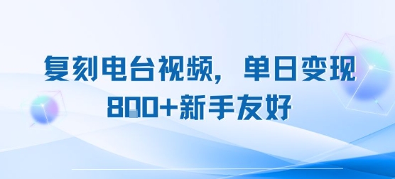 复刻电台视频，单日变现8张+新手友好，长期可做-小艾网创