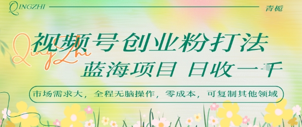 视频号创业粉打法，日入1k，蓝海项目，市场需求大，全程无脑操作，可复制-爱找项目网