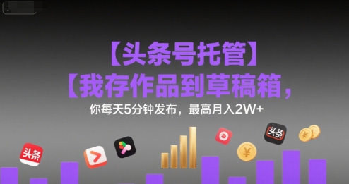 【头条号托管 】我存作品到草稿箱，你每天5分钟发布，最高月入2W+【揭秘】-小艾网创