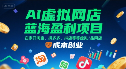 AI虚拟网店蓝海盈利项目，在家开淘宝、拼多多、抖店等虚拟品网店，零成本创业-精品虚拟资源库