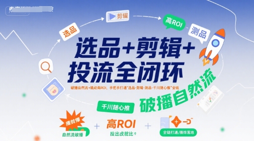 选品+剪辑+投流全闭环，破播自然流+撬动高ROI，手把手打通“选品-剪辑-测品-千川随心推”全链-七七项目网