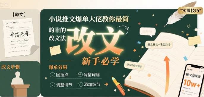 小说推文爆单大佬教你最简单的改文方法实操课，新手必学-创新Ovo