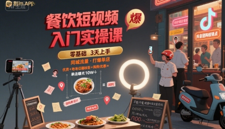 餐饮短视频入门实操课，引爆同城流量，打爆单店-小艾网创