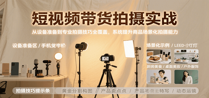 短视频带货拍摄实战，从设备准备到专业拍摄技巧全覆盖，系统提升商品场景化拍摄能力-小艾网创
