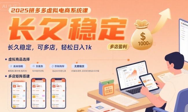 2025拼多多虚拟电商系统课，长久稳定，可多店，轻松日入1k-精品虚拟资源库