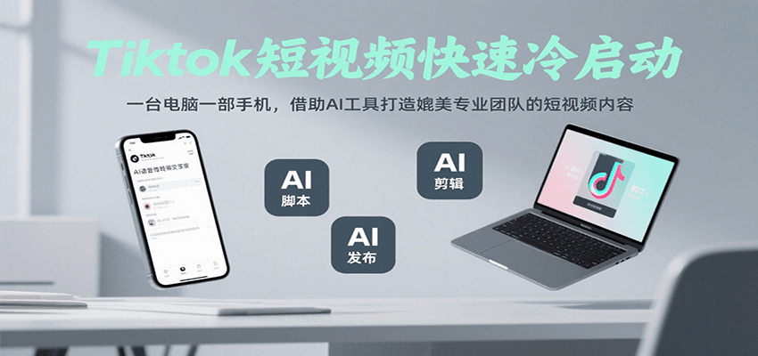 Tiktok短视频快速冷启动，一台电脑一部手机，借助AI工具打造媲美专业团队的短视频内容-精品虚拟资源库