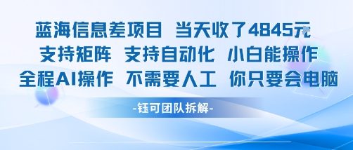 蓝海信息差项目当天收米1k+ 支持矩阵支持自动化小白能操作全程AI操作不需要人工你只要会电脑-智富思维学堂