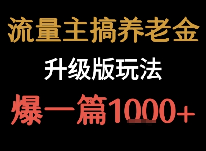 流量主之养老金升级版玩法  爆一篇收益1k+ - 宏盛创业网-宏盛创业网