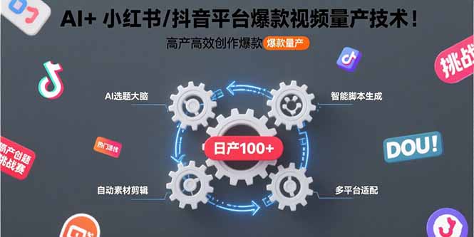 AI+小红书/抖音平台爆款视频量产技术：高产高效创作爆款视频！-创富之家
