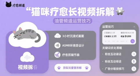 猫咪疗愈长视频拆解 &油管频道运营技巧-小艾网创