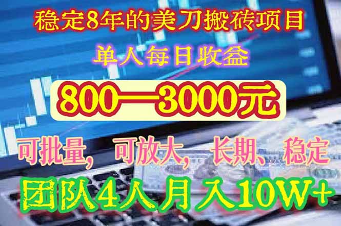 稳定8年的美刀搬砖项目，单人每日收益800—3000.团队4人月入10W+.可线下-精品虚拟资源库