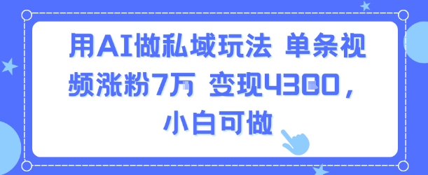 用AI做私域玩法，单条视频涨粉7W变现4.3k，小白可做-精品虚拟资源库