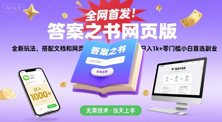 全网首发！答案之书网页版，全新玩法，搭配文档和网页，日入1k+零门槛小白首选副业【揭秘】-白马联创