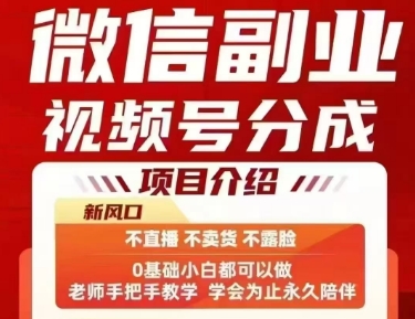 微信副业视频号分成，不直播 不卖货 不露脸，三五分钟即可完成一条作，每日收益几十、几张不等-精品虚拟资源库