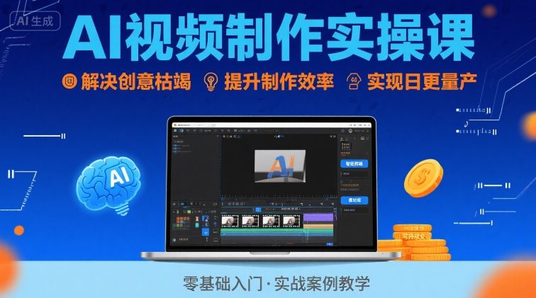 Ai视频制作实操课，解决创意枯竭、效率低下痛点，实现日更量产可持续变现-小艾网创