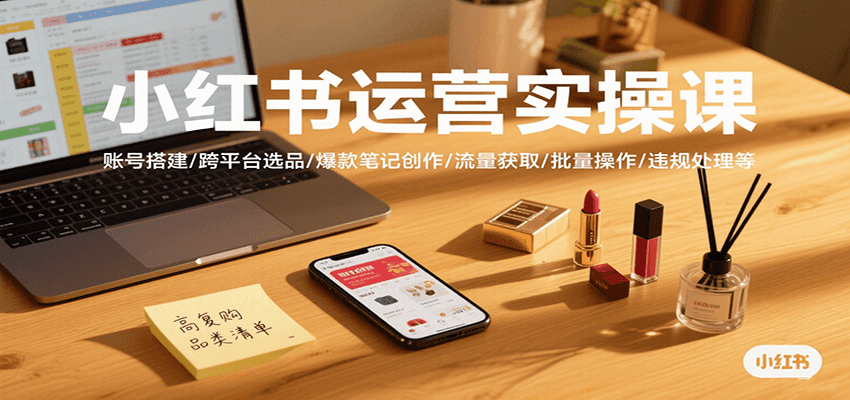 小红书运营实操课，账号搭建/跨平台选品/爆款笔记创作/流量获取/批量操作/违规处理等-棕熊云分享