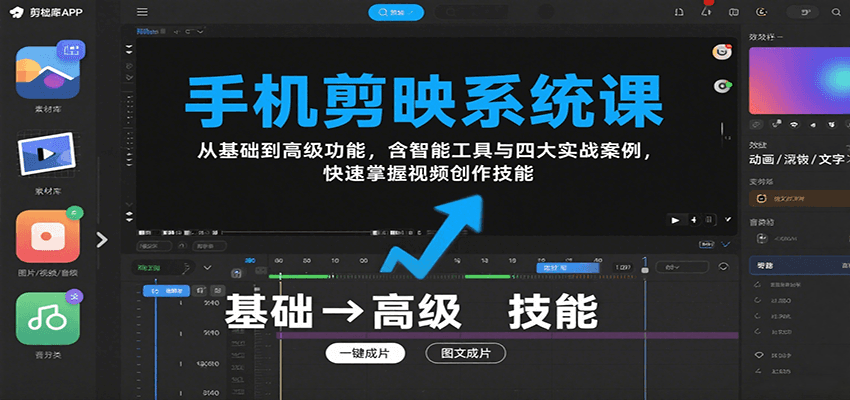 手机剪映系统课，从基础到高级功能，含智能工具与四大实战案例，快速掌握视频创作技能-白马联创