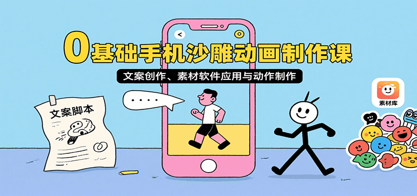 0基础手机沙雕动画制作课，文案创作、素材软件应用与动作制作-白马联创
