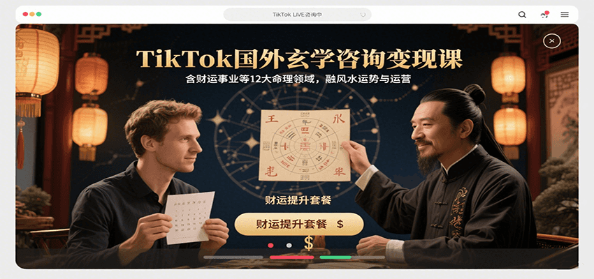 TikTok国外玄学咨询变现课，含财运事业等12大命理领域，融风水运势与运营-白马联创