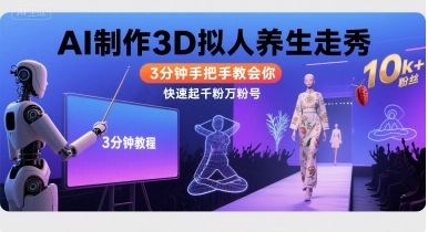 Ai制作3D拟人养生走秀，3分钟手把手教会你，快速起千粉万粉号-棕熊云分享