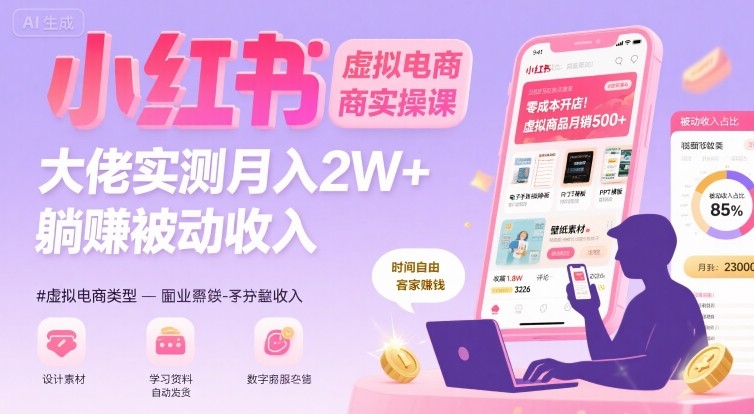 小红书虚拟电商，大佬实测月入2W+，实现被动收入-百义网络创业网-虚拟电商货源