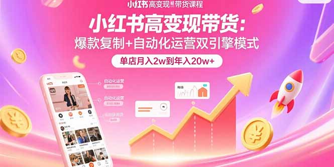 小红书高变现带货：爆款复制+自动化运营双引擎模式  单店月入2w到年入20w+-白马联创