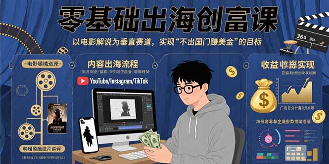零基础出海创富课：以电影解说为垂直赛道，实现不出国门赚美金的目标-百义网络创业网-虚拟电商货源