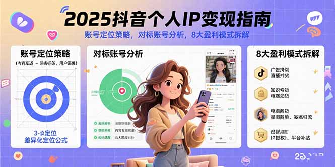 2025抖音个人IP变现指南，账号定位策略，对标账号分析，8大盈利模式拆解-百义网络创业网-虚拟电商货源