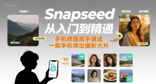 Snapseed从入门到精通，手机修图高手速成，一部手机就能修出摄影大片-百义网络创业网-虚拟电商货源