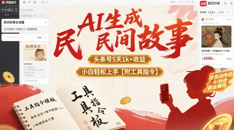 AI生成民间故事，头条号5天1k+，小白轻松上手【附工具指令】-白马联创