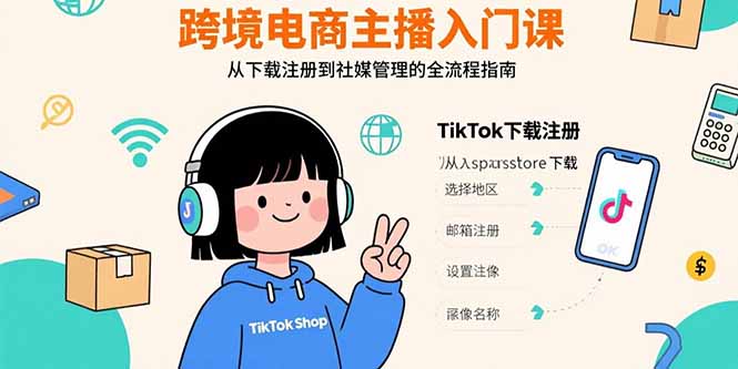 跨境电商主播入门课，TikTok下载注册，支付工具配置，社媒账号管理全流程-百义网络创业网-虚拟电商货源