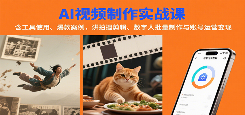AI视频制作实战：含工具使用、爆款案例，讲拍摄剪辑、数字人批量制作与账号运营变现-百义网络创业网-虚拟电商货源