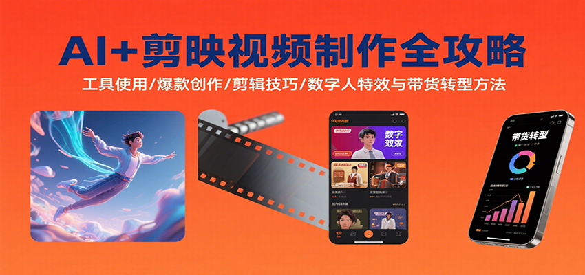 AI+剪映视频制作全攻略：工具使用/爆款创作/剪辑技巧/数字人特效与带货转型方法-百义网络创业网-虚拟电商货源