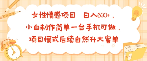 女性情感项目 小白制作简单一台手机可做 项目模式后续自然升大客单 日入6张-棕熊云分享