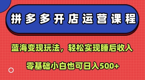 拼多多开店运营课程：蓝海变现玩法，轻松实现睡后收入，零基础小白也可日入5张汇通分享-专注分享网络创业项目实操课程 – 全网首发_高质量创业项目输出汇通分享