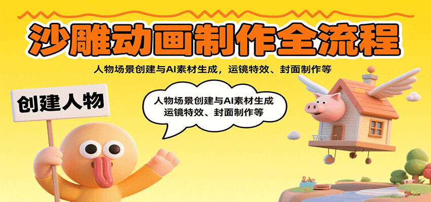 沙雕动画制作全流程：人物场景创建与AI素材生成，运镜特效、封面制作等汇通分享-专注分享网络创业项目实操课程 – 全网首发_高质量创业项目输出汇通分享