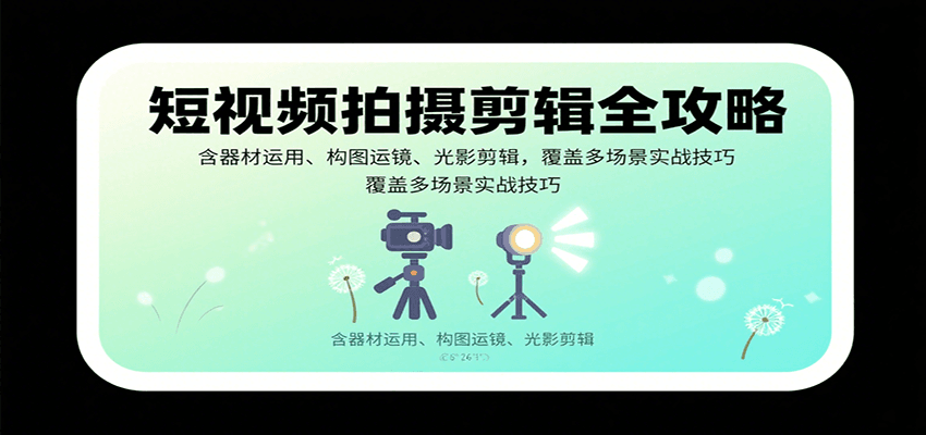 短视频拍摄剪辑全攻略：含器材运用、构图运镜、光影剪辑，覆盖多场景实战技巧汇通分享-专注分享网络创业项目实操课程 – 全网首发_高质量创业项目输出汇通分享