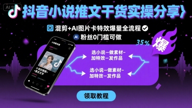 抖音小说推文干货实操分享，混剪+AI图片卡特效爆量全流程，0粉丝0门槛可做汇通分享-专注分享网络创业项目实操课程 – 全网首发_高质量创业项目输出汇通分享
