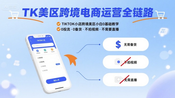 TK美区跨境电商运营全链路，TIKTOK小店跨境美区小白0基础教学，0投流0备货不拍视频不需要直播汇通分享-专注分享网络创业项目实操课程 – 全网首发_高质量创业项目输出汇通分享